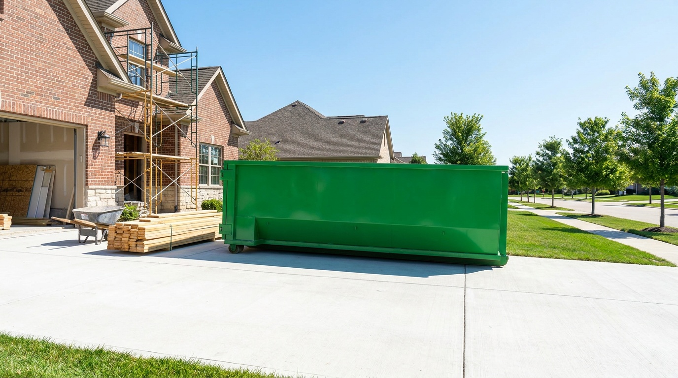Roll-off dumpster on a driveway in Manvel